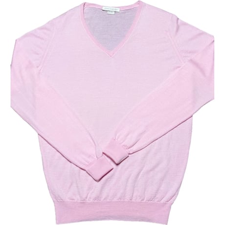 ▲訳あり商品▲ MADE IN ENGLAND製 JOHN SMEDLEY メリノウールVネックセーター ベビーピンク Sサイズ