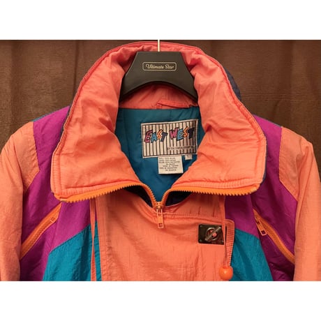 80s～90s EAST WEST クレイジーカラーナイロン中綿ジャケット マルチカラー Lサイズ