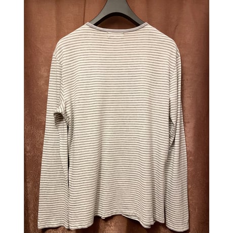 ▲訳あり商品▲ MADE IN ENGLAND製 SUNSPEL クルーネックボーダー柄長袖Tシャツ グレー×ホワイト Lサイズ