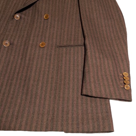 SOVEREIGN UNITED ARROWS CARLO BARBERA SUPER120'S ヴァージンウールストライプ柄ダブルスーツ ブラウン 44サイズ