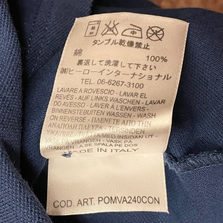 MADE IN ITALY製 FRANKLIN MARSHALL VARSITY 襟ライン半袖鹿の子ポロシャツ ネイビー×イエロー XSサイズ