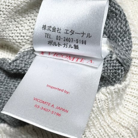 MADE IN PORTUGAL製 VICOMTE A. ボーダー柄リネンコットンクルーネックセーター グレー×生成り Lサイズ