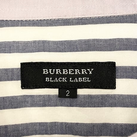 BURBERRY BLACK LABEL 半袖ボーダー柄プルオーバーシャツ ネイビー×ホワイト 2サイズ