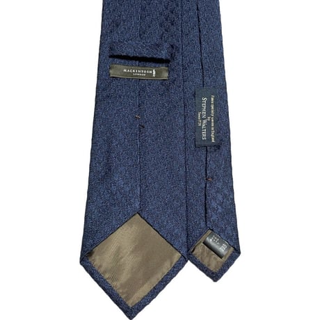 MADE IN JAPAN製 MACKINTOSH LONDON STEPHEN WALTERS生地 シルクコットンウール千鳥格子柄ネクタイ ネイビー