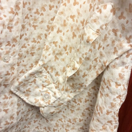 HAND MADE IN ITALY製 CAMICERIA VINCENZO DI RUGGIERO ハンドメイド 総柄 長袖リネンシャツ ホワイト 41-16サイズ
