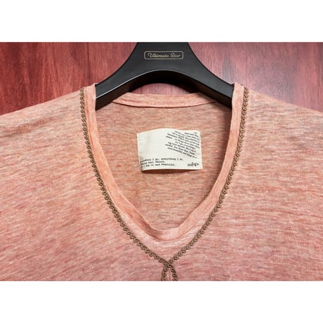 ▲訳あり商品▲ MADE IN JAPAN製 mean 刺繍入り リネン100% 半袖VネックTシャツ オレンジ 2サイズ