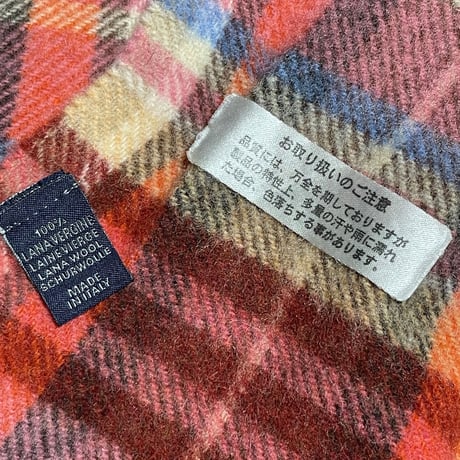 MADE IN ITALY製 UNIVERSAL LANGUAGE チェック柄ヴァージンウールマフラー マルチカラー
