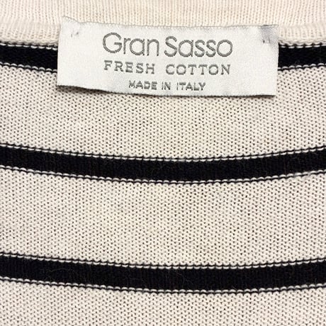 MADE IN ITALY製 Gran Sasso FRESH COTTON ボーダー柄 半袖ニットTシャツ アイボリー×ネイビー 46サイズ