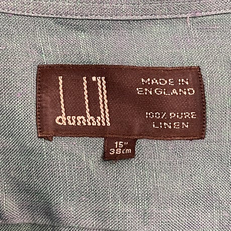 MADE IN ENGLAND製 dunhill 半袖リネンシャツ 玉虫色/ブルーグリーン 15-38サイズ
