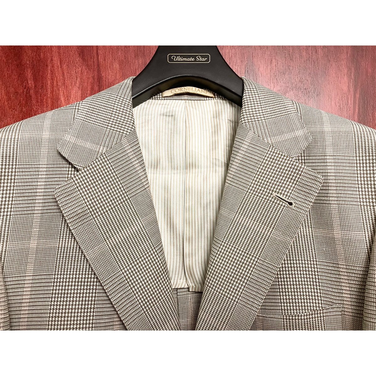 MADE IN ITALY製 CORNELIANI 千鳥格子チェック柄リネンコットン 