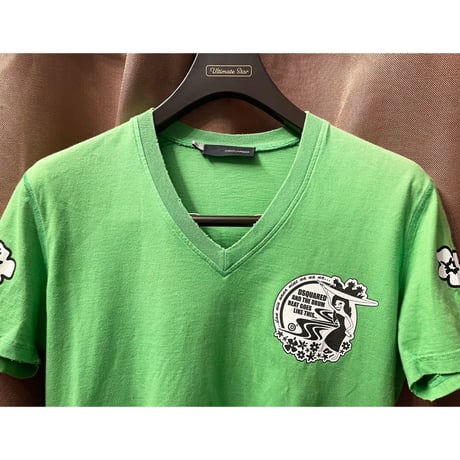 MADE IN ITALY製 DSQUARED2 南国柄半袖VネックTシャツ グリーン XSサイズ