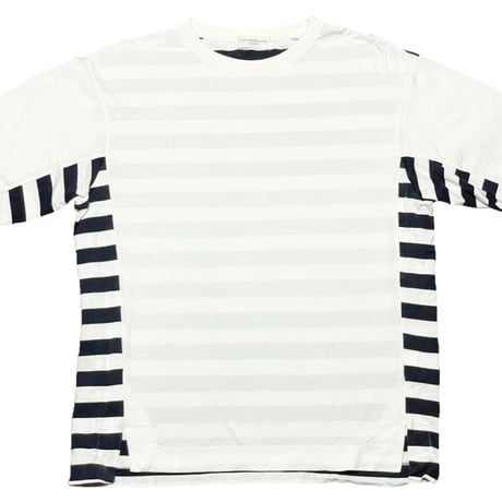 MADE IN JAPAN製 TOMORROWLAND 背面ボーダー柄クルーネック半袖Tシャツ ホワイト×ネイビー Sサイズ