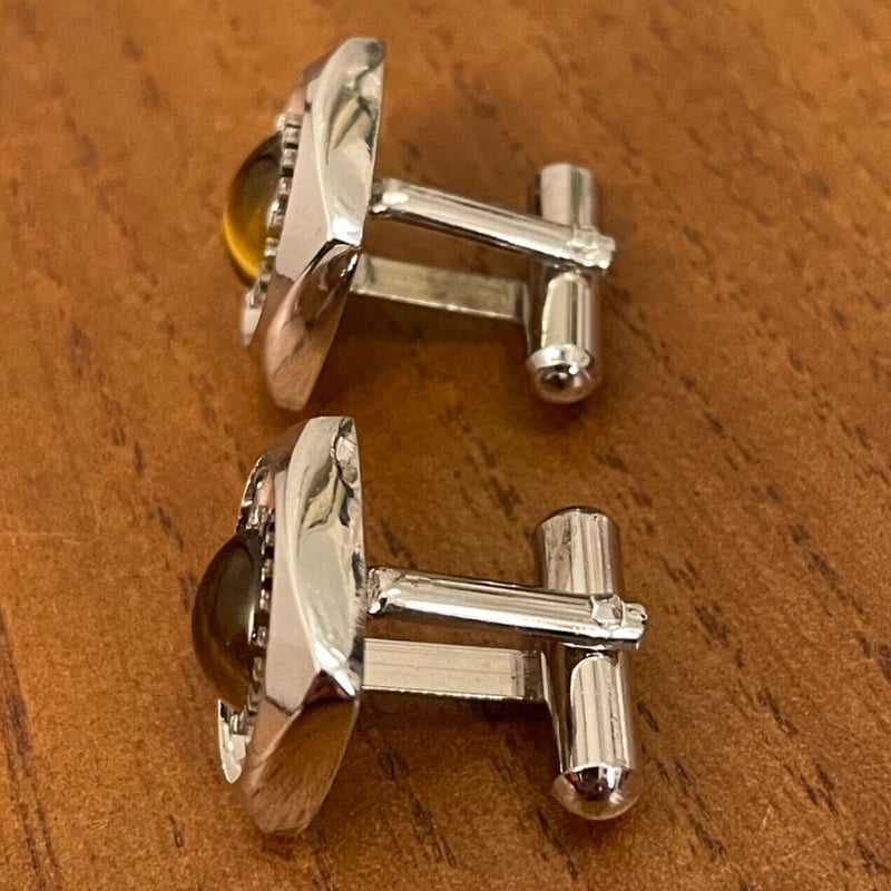 タイガーアイ石付き ネクタイピン、カフスボタンセット シルバー