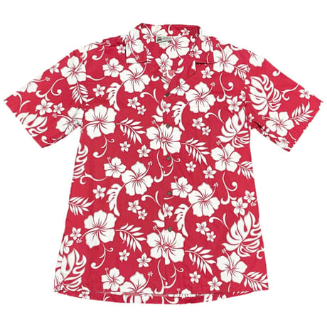 Made in Hawaii製 ALOHA REPUBLIC 花柄アロハシャツ レッド Lサイズ
