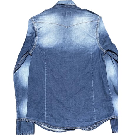 MADE IN ITALY製 DSQUARED2 ダメージ加工デニムシャツ ライトインディゴ 46サイズ