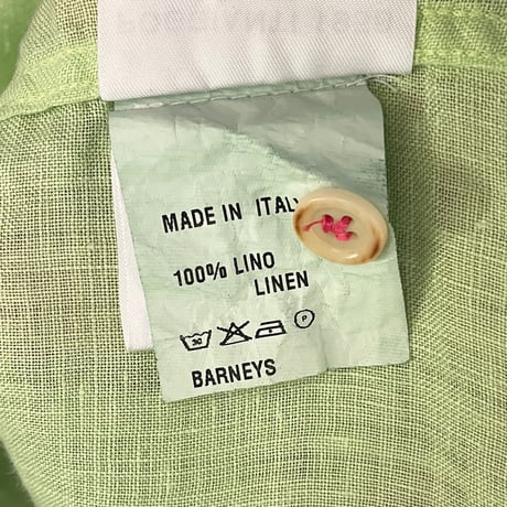 【BARNEYS NEWYORK 取り扱い】 MADE IN ITALY製 POGGIANTI 1958 長袖リネンシャツ ライムグリーン Lサイズ