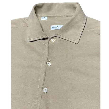 【SHIPS取り扱い】MADE IN ITALY製 Errico Formicola 鹿の子長袖ポロシャツ ベージュ Mサイズ