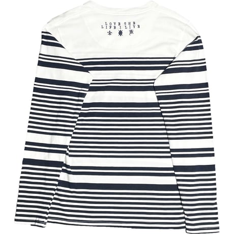 Karl Kani Vネック長袖ボーダーTシャツ ホワイト×ネイビー Mサイズ