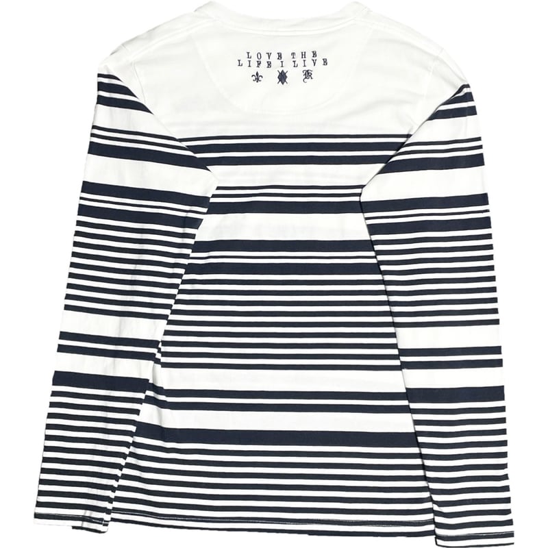 Karl Kani Vネック長袖ボーダーTシャツ ホワイト×ネイビー Mサイズ 