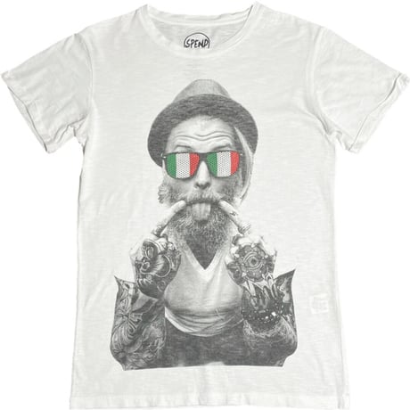 MADE IN ITALY製 SPEND ITALIAN BEARD 半袖プリントTシャツ ホワイト Sサイズ