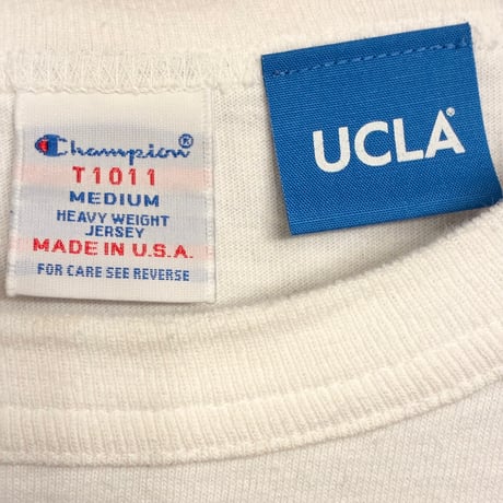 MADE IN USA製 UCLA BRUINS × Champion T1011ボディ カレッジプリント 長袖Tシャツ ホワイト Mサイズ