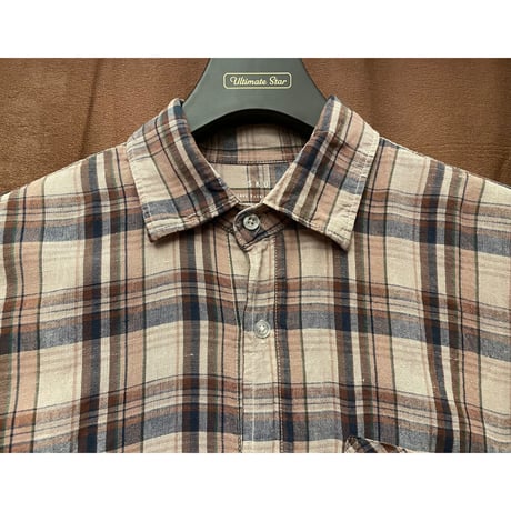 ▲訳あり商品▲ MADE IN USA製 SAVE KHAKI UNITED 長袖チェック柄コットンリネンシャツ ブラウン XSサイズ