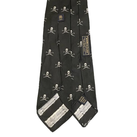 MADE IN ITALY製 RUGBY RALPH LAUREN スカル柄ハンドメイドシルクネクタイ ブラック