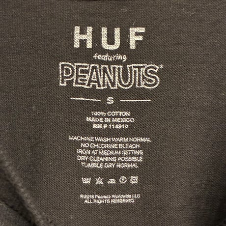 MADE IN MEXICO製 HUF HARAJUKU × PEANUTS SNOOPY コラボレーションモデル 長袖プリントTシャツ ブラック Sサイズ
