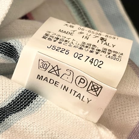 MADE IN ITALY製 CANALI 半袖ボーダー柄鹿の子ポロシャツ ホワイト 50サイズ