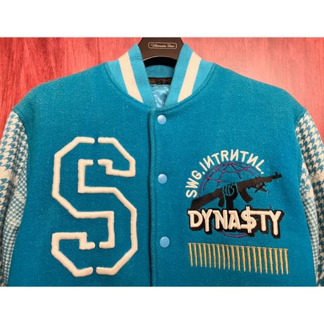 激レア 名作 MADE IN JAPAN製 SWAGGER 2007年モデル 「DYNA$TY」 バレット刺繍スタジアムジャケット ライトブルー Mサイズ
