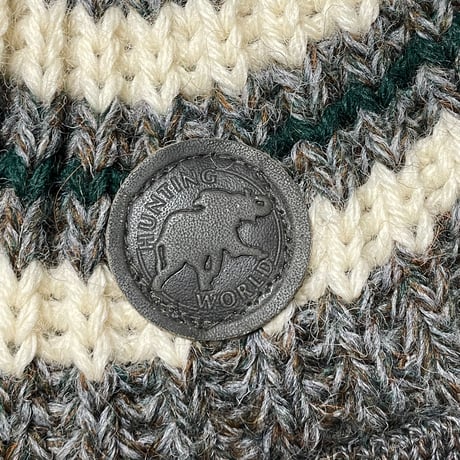 ▲訳あり商品▲ MADE IN ENGLAND製 HUNTING WORLD ブリティッシュウール帽子マフラー手袋セット グレー×グリーン