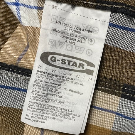 G-STAR RAW 長袖チェックシャツ ブラウン Sサイズ