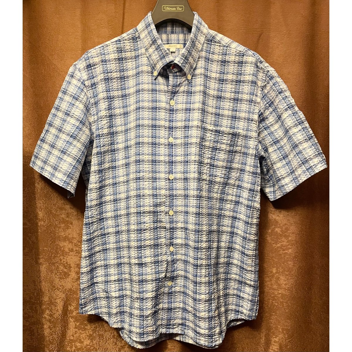 美品　and wander 半袖シャツ　シアサッカー　チェック柄 MADE IN ITALY製 PRANDI 半袖チェック柄ボタンダウンシア