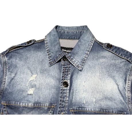 MADE IN ITALY製 DSQUARED2 ダメージ加工デニムシャツ ライトインディゴ 46サイズ