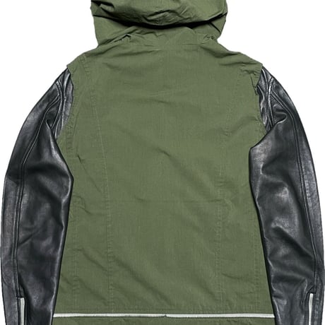 タグ付き美品 MADE IN ITALY製 GIORGIO BRATO レザー切り返しミリタリージャケット カーキ×ブラック 48サイズ