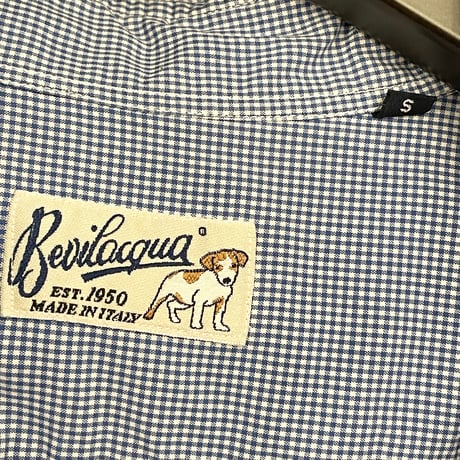 MADE IN ITALY製 Bevilacqua ギンガムチェック柄長袖シャツ ブルー Sサイズ