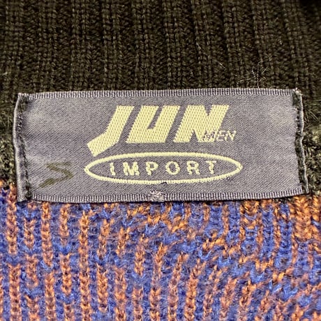 MADE IN ITALY製 80s～90s JUN MEN IMPORT 総柄 クルーネックウールアクリルセーター マルチカラー Sサイズ オーバーサイズ