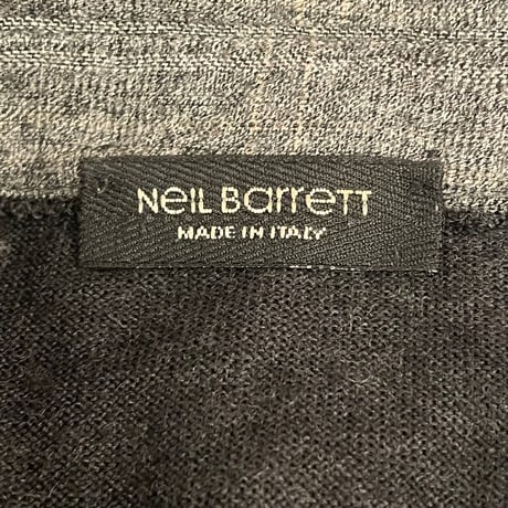 希少 サン・フレール期 MADE IN ITALY製 NeIL BarreTT ニットベストドッキング長袖ウールチェックシャツ ブラック×チャコールグレー Sサイズ