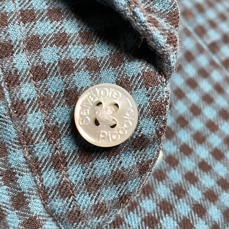MADE IN ITALY製 Salvatore Piccolo 長袖ギンガムチェックシャツ グリーン×ブラウン 37-14 1/2サイズ