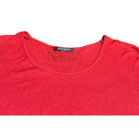 MADE IN ITALY製 BALMAIN クルーネック半袖Tシャツ レッド Sサイズ