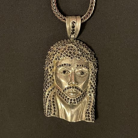 JESUS ブラックストーンペンダントヘッド付き フランクリンチェーンネックレスセット ブラック