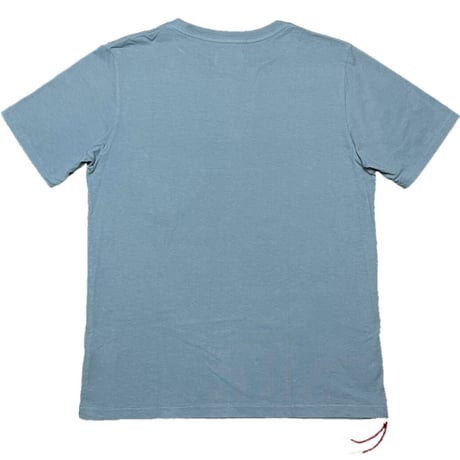 MADE IN JAPAN製 CAL O LINE ビーズ装飾ポケット付き半袖クルーネックTシャツ アクアグレー Sサイズ
