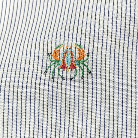 MADE IN ITALY製 ETRO 甲殻類刺繍入り長袖ストライプシャツ ブルー 39サイズ