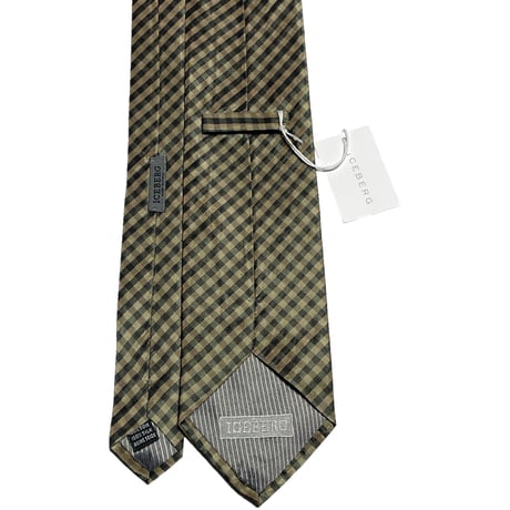 ☆タグ付き新古品☆ MADE IN ITALY製 ICEBERG チェック柄シルクネクタイ オリーブ