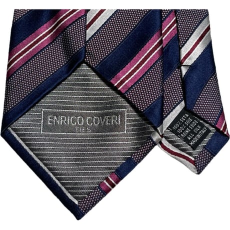 MADE IN ITALY製 ENRICO COVERI レジメンタルストライプ柄シルクネクタイ ネイビー×ワイン