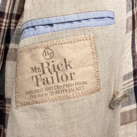 MADE IN ITALY製 Mr.Rick Tailor チェック柄 リネン100％ ダブルテーラードジャケット マルチカラー 44サイズ