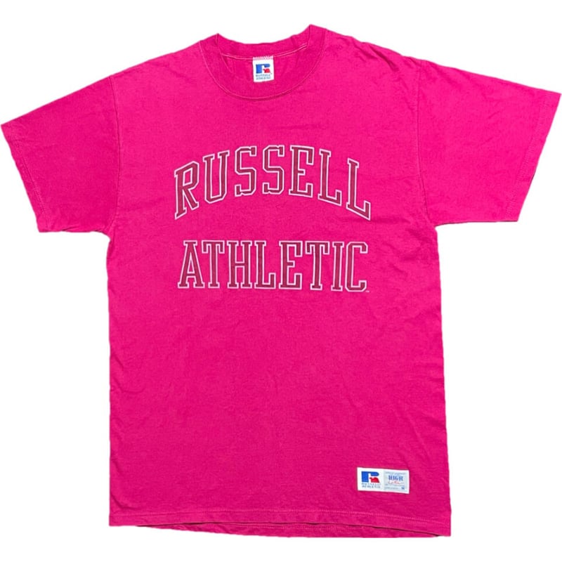 MADE IN USA製 RUSSELL ATHLETIC ロゴプリントTシャツ ピンク Mサ MADE IN USA製 RUSSELL ATHLETIC ロゴプリントTシャツ ピンク Mサ