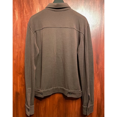 MADE IN ITALY製 BARNEYS NEWYORK × LINO LEONELLI 長袖ウールナイロンニットシャツ ブラウン Lサイズ