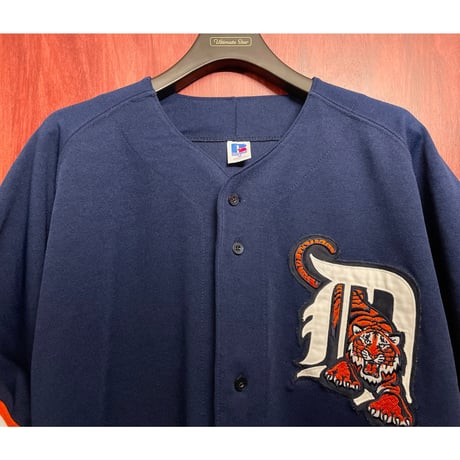 レア MADE IN USA製 90s RUSSELL ATHLETIC × MLB DETROIT TIGERS DIAMOND COLLECTION ベースボールジャージ ネイビー 48サイズ