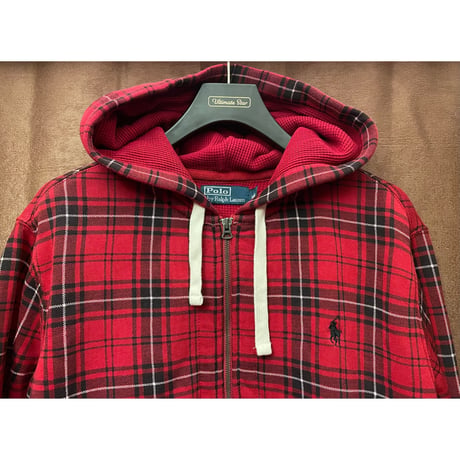 Polo by Ralph Lauren チェック柄フルジップパーカー レッド Lサイズ
